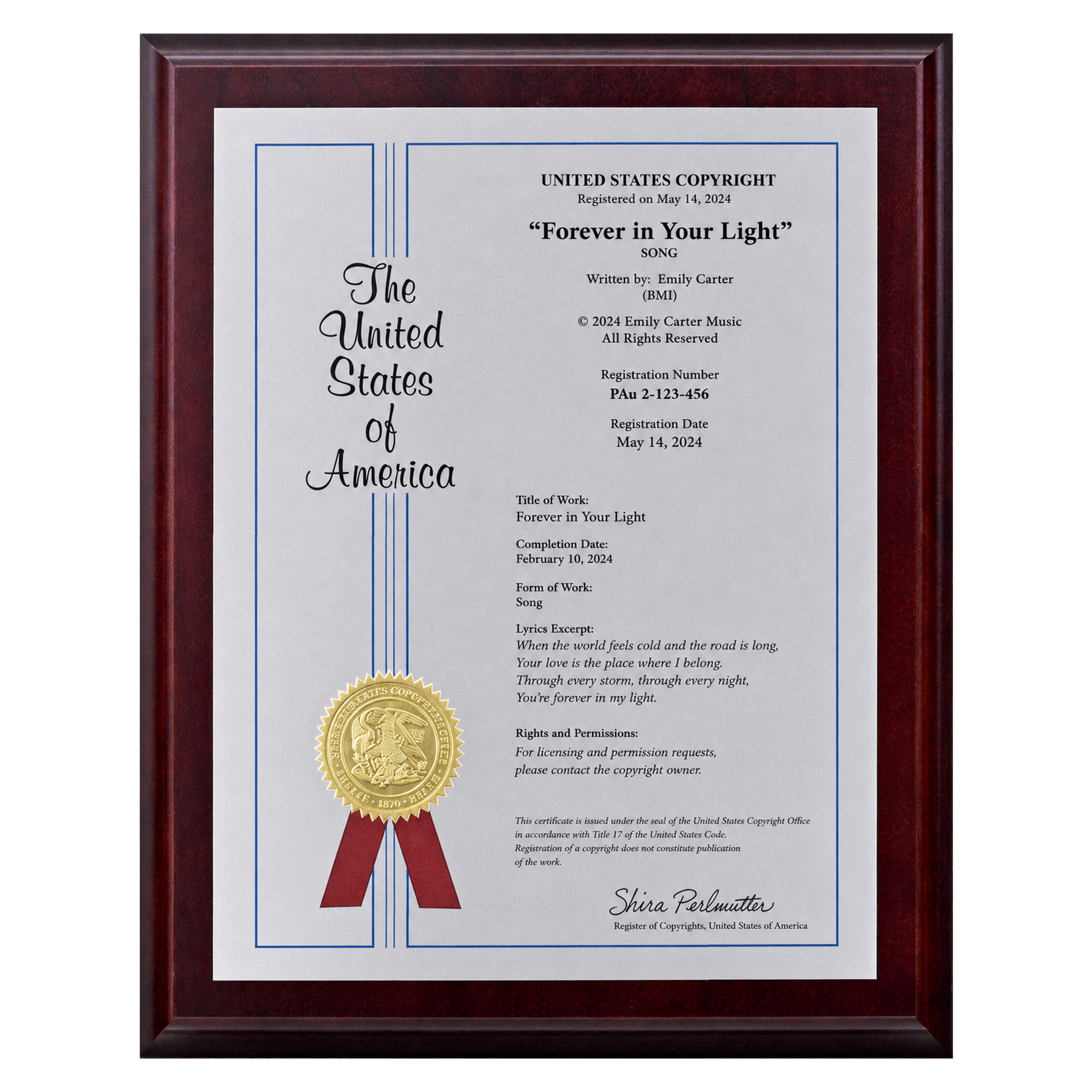 Single-Panel Copyright Plaque
